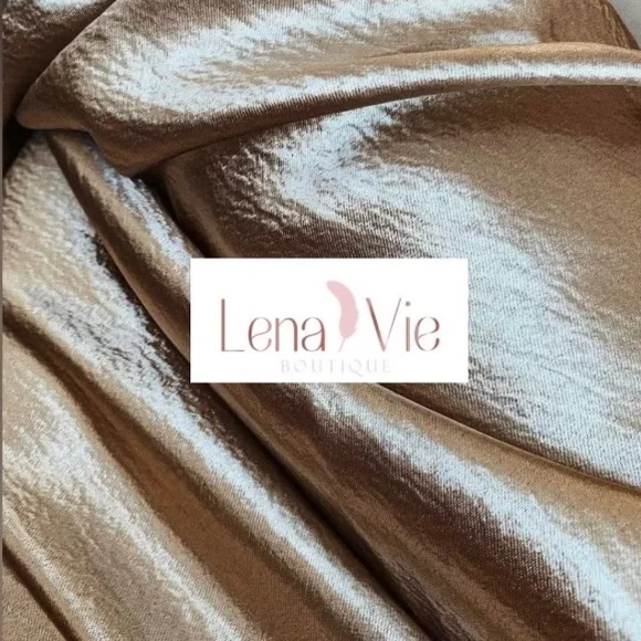 Lena Vie Champagne Addie May Slip Dress Hammered Soft Satin Long Gold Maxi Gown - Picture 5 of 12